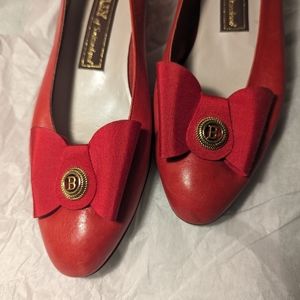 Vtg Bally red leather ballet flats with bow Sz 6.5